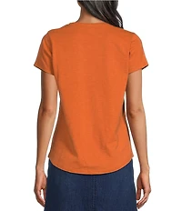 Reba Lily Knit Jersey V-Neck Short Sleeve Western Embroidered Shirt