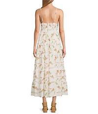 Reba Louise Cowboy Western V-Neck Sleeveless Tiered Midi A-Line Dress