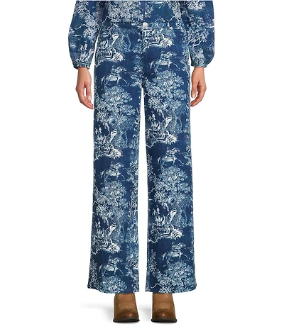 Reba Magnolia Coordinating Twill High Rise Cowboy Toile Print Wide Leg Pants