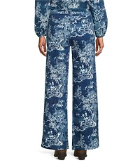 Reba Magnolia Coordinating Twill High Rise Cowboy Toile Print Wide Leg Pants