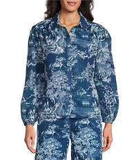 Reba Magnolia Coordinating Woven Voile Cowboy Toile Print Point Collar Long Sleeve Shirt