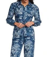 Reba Magnolia Coordinating Woven Voile Cowboy Toile Print Point Collar Long Sleeve Shirt