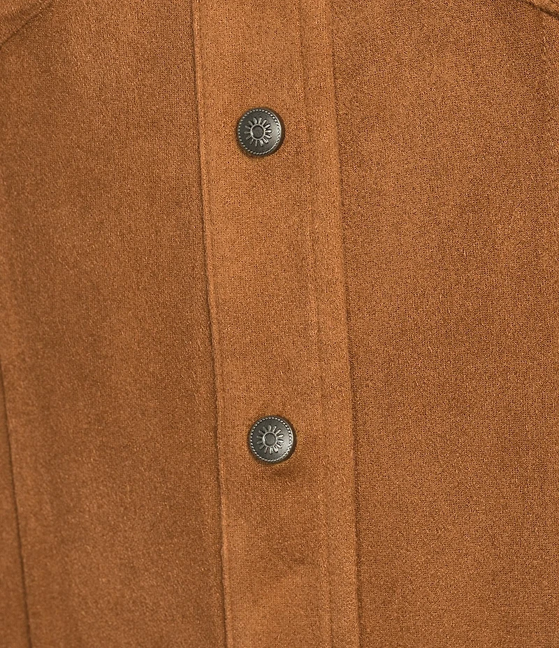 Reba Mesa Faux Suede Point Collar Long Sleeve Shirttail Hem Shirt Dress