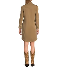 Reba Mesa Stretch Denim Point Collar Long Sleeve Shirt Dress