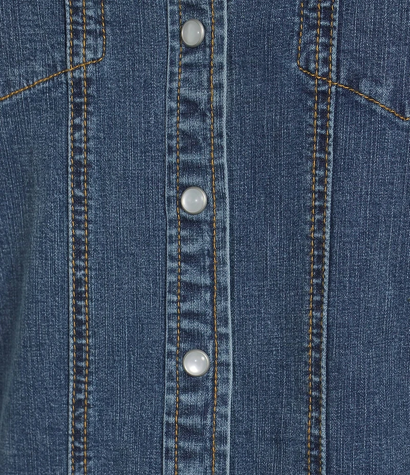 Reba Mesa Stretch Denim Point Collar Long Sleeve Shirt Dress