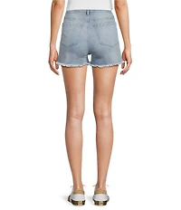 Reba Mid Rise 5 Pocket Frayed Hem Stretch Denim Cut Off Shorts