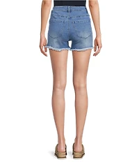 Reba Mid Rise 5 Pocket Frayed Hem Stretch Denim Cut Off Shorts