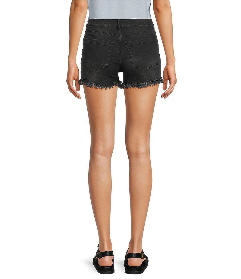 Reba Mid Rise 5 Pocket Frayed Hem Stretch Denim Cut Off Shorts