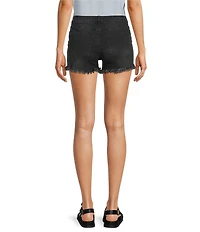 Reba Mid Rise 5 Pocket Frayed Hem Stretch Denim Cut Off Shorts