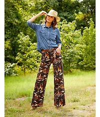 Reba Rodeo Cowboy Western Print Denim Twill High Rise Wide Leg Denim Jeans
