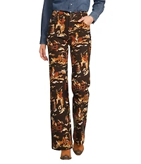 Reba Rodeo Cowboy Western Print Denim Twill High Rise Wide Leg Denim Jeans