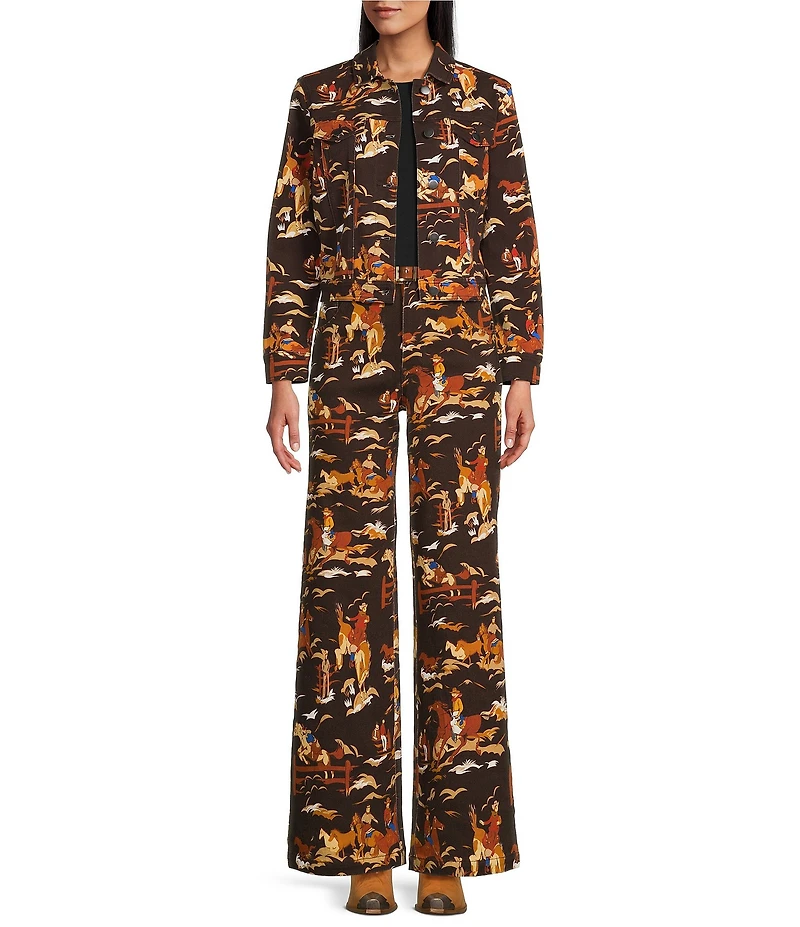Reba Rodeo Cowboy Print Point Collar Long Sleeve Coordinating Jacket