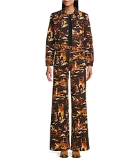 Reba Rodeo Cowboy Print Point Collar Long Sleeve Coordinating Jacket
