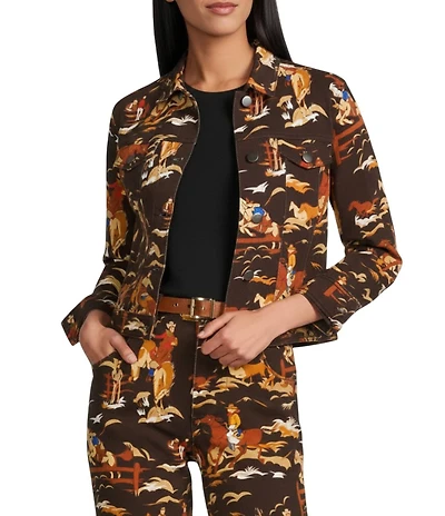 Reba Rodeo Cowboy Print Point Collar Long Sleeve Coordinating Jacket