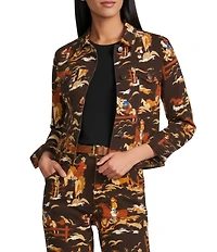 Reba Rodeo Cowboy Print Point Collar Long Sleeve Coordinating Jacket
