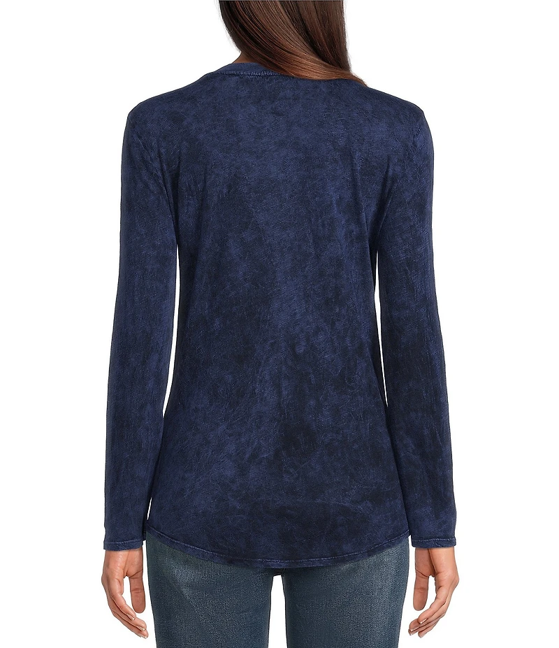 Reba Sadie Mix Media Henley Neck Long Sleeve Mineral Wash Shirt