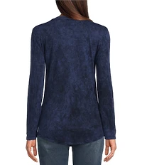 Reba Sadie Mix Media Henley Neck Long Sleeve Mineral Wash Shirt