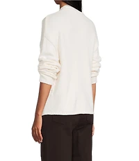Reba Sage Knit V-Neck Asymmetrical Fringe Long Sleeve Button Down Cardigan
