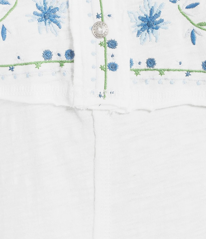 Reba Sedona Jersey Knit V-Neck Long Sleeve Embroidered Henley Top