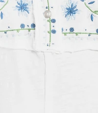 Reba Sedona Jersey Knit V-Neck Long Sleeve Embroidered Henley Top