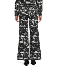 Reba Coordinating Stretch Twill Holiday Cowboy Print Wide Leg Jeans