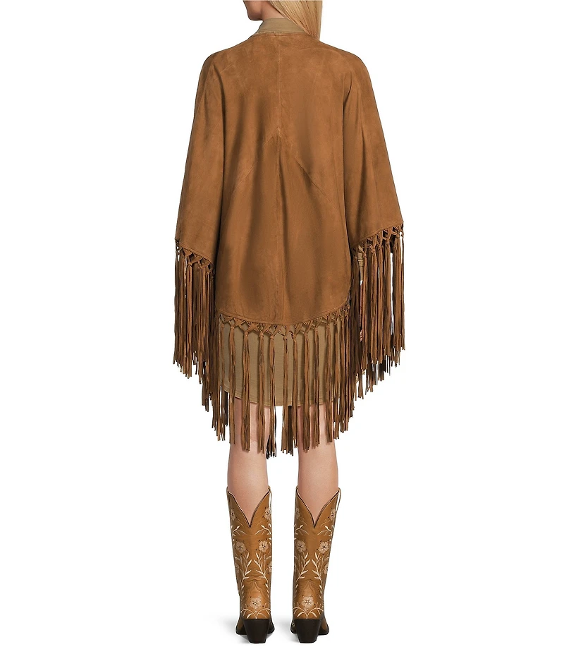 Reba Suede Open Front Fringe Detail Cape