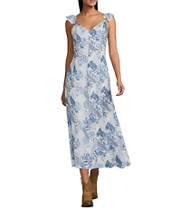 Reba Twilight Prairie Floral Voile Sweetheart Neck Sleeveless A-Line Midi Dress