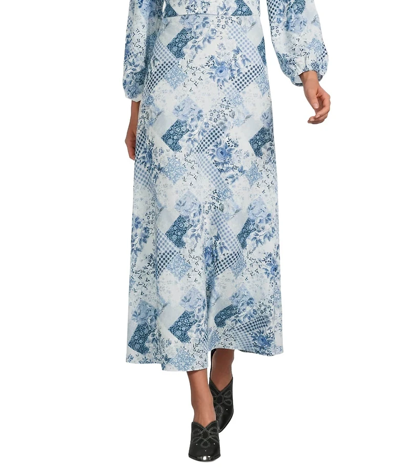 Reba Voile Twilight Prairie Floral Print A-Line Skirt