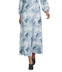 Reba Voile Twilight Prairie Floral Print A-Line Skirt