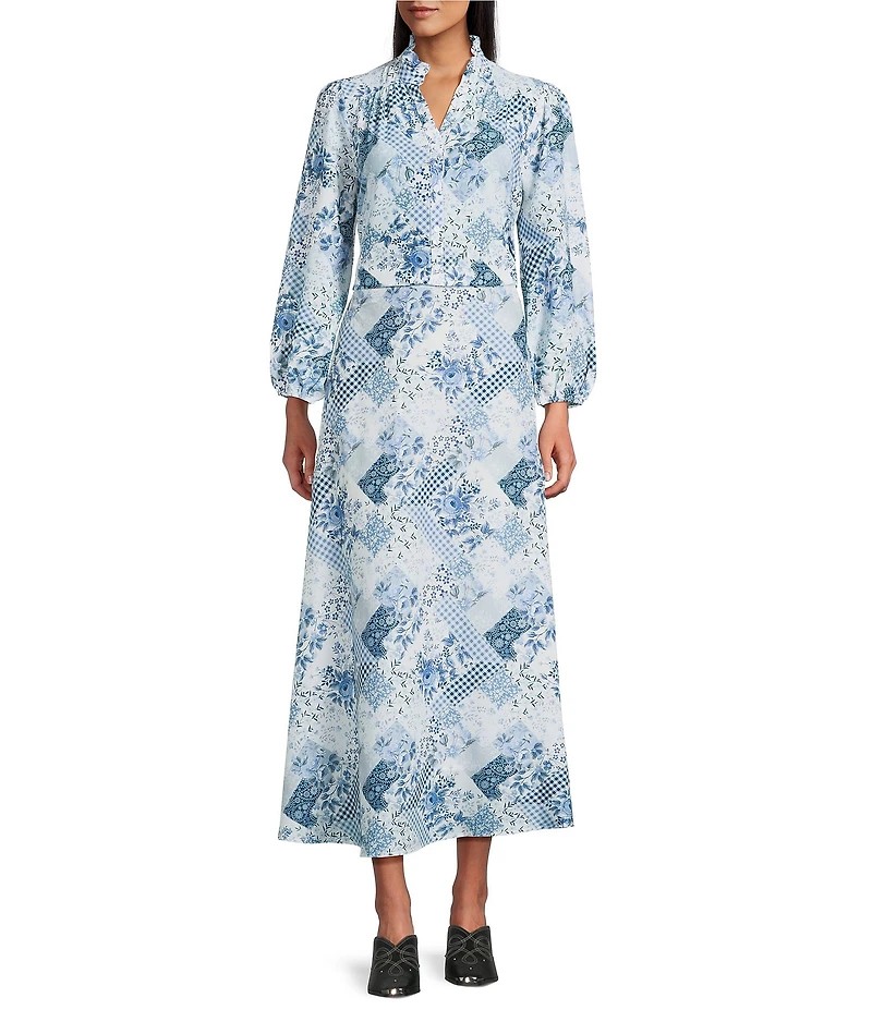 Reba Voile Twilight Prairie Floral Print A-Line Skirt