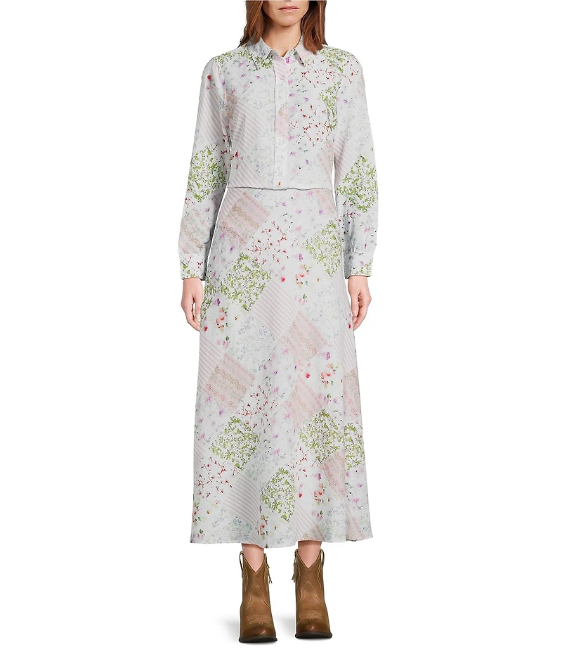 Reba Voile Strawberry Bloom Patchwork Print Midi A-Line Skirt