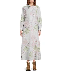 Reba Voile Strawberry Bloom Patchwork Print Midi A-Line Skirt