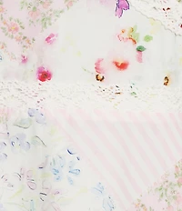 Reba Voile Strawberry Bloom V-Neck Short Puff Sleeve Patchwork Print A-Line Dress