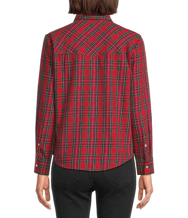 Reba Woven Plaid Print Point Collar Long Sleeve Shirt
