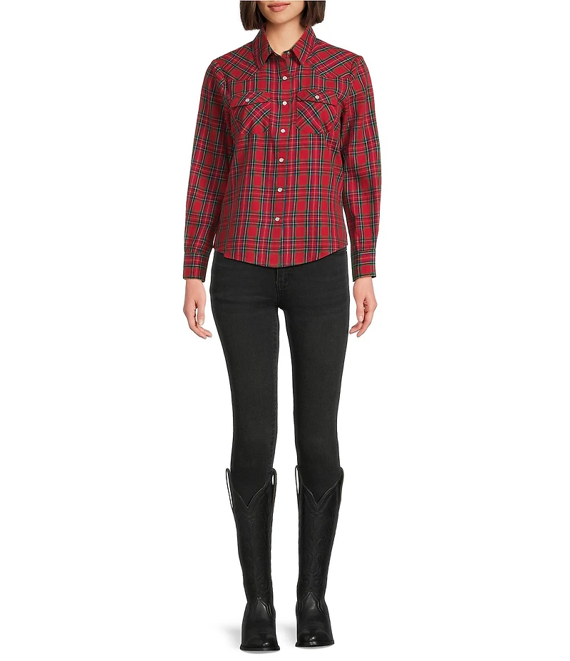 Reba Woven Plaid Print Point Collar Long Sleeve Shirt