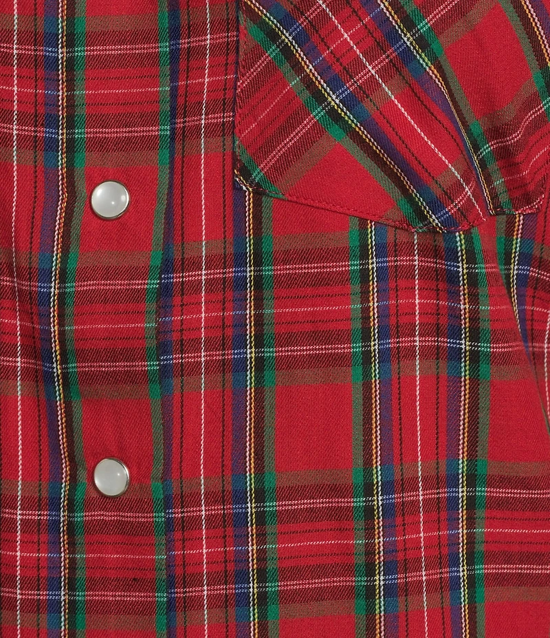 Reba Woven Plaid Print Point Collar Long Sleeve Shirt