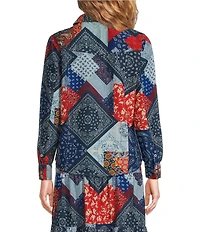 Reba Wyatt Patchwork Coordinating Point Collar Long Sleeve Button Front Shirt