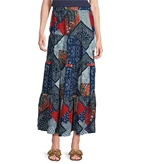 Reba Wyatt Patchwork Coordinating Tiered A-Line Skirt