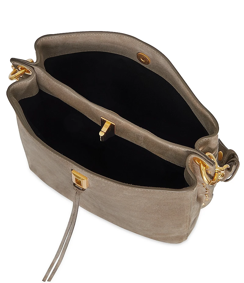 REBECCA MINKOFF Darren Antique Brass Tone Leather Shoulder Bag