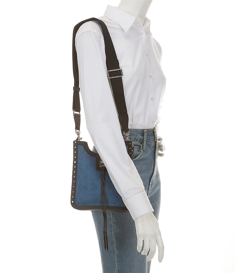 REBECCA MINKOFF Darren Denim Surplus Mini Studded Turnlock Shoulder Bag