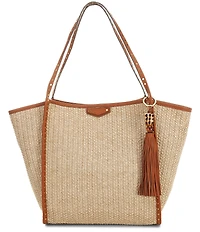 REBECCA MINKOFF Dylan Raffia Shoulder Tassel Tote Bag