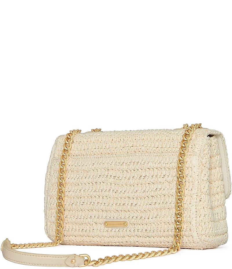 REBECCA MINKOFF Edie Medium Straw Dog Clip Crossbody Bag