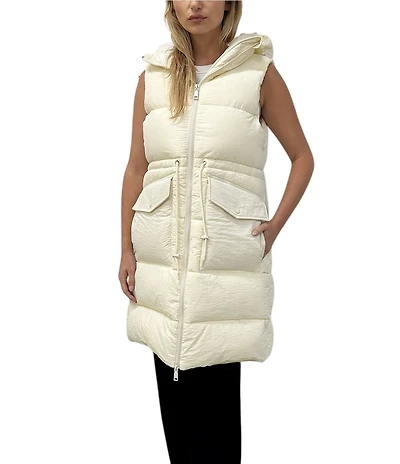 REBECCA MINKOFF Hooded Neck Long Sleeve Drawcord Waist Zip Front Puffer Vest