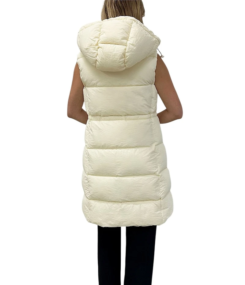 REBECCA MINKOFF Hooded Neck Long Sleeve Drawcord Waist Zip Front Puffer Vest