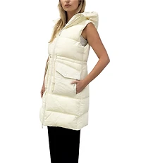 REBECCA MINKOFF Hooded Neck Long Sleeve Drawcord Waist Zip Front Puffer Vest