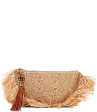 REBECCA MINKOFF Lucia Raffia Fringe Tassel Clutch Bag