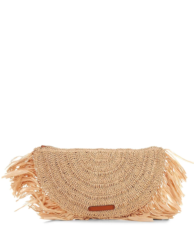 REBECCA MINKOFF Lucia Raffia Fringe Tassel Clutch Bag