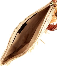 REBECCA MINKOFF Lucia Raffia Fringe Tassel Clutch Bag