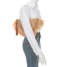REBECCA MINKOFF Lucia Raffia Fringe Tassel Clutch Bag