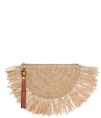 REBECCA MINKOFF Lucia Raffia Fringe Tassel Clutch Bag